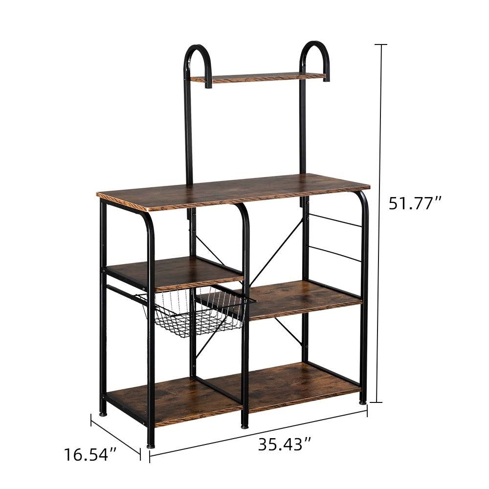 4-Tier Kitchen Baker's Rack Storage Shelf with 10 Hooks Deep Brown S750