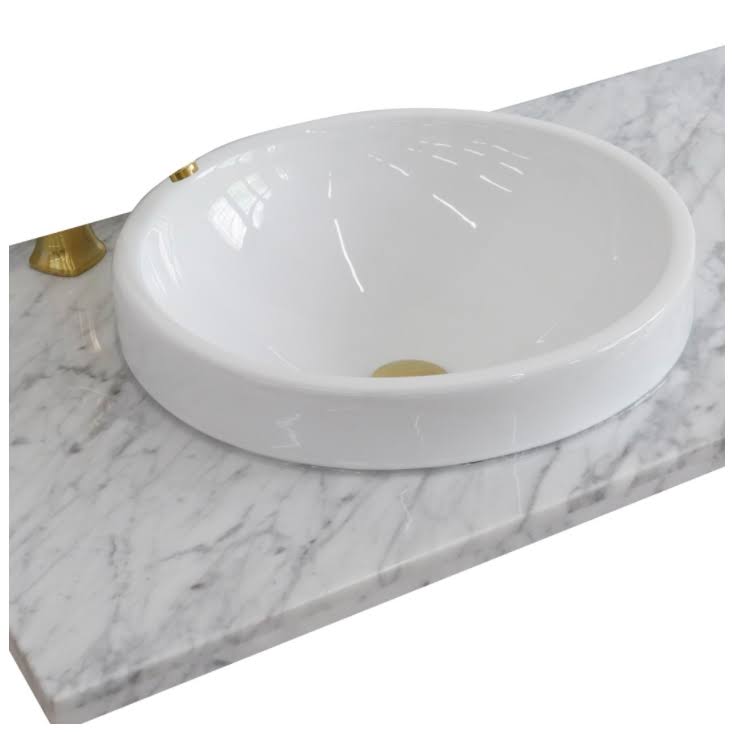 White Carrara Top Single Round Left Sink R904