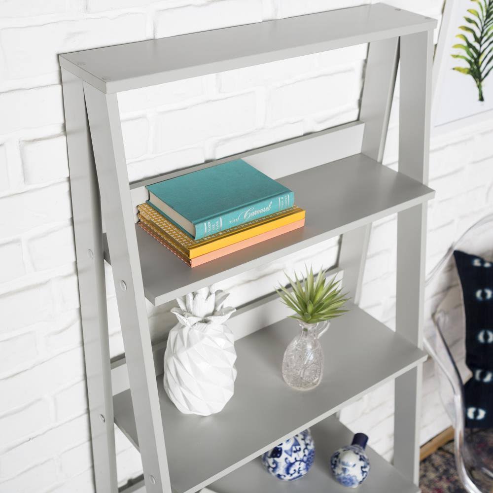 Grey Wood 4-Shelf Ladder Bookcase C6511