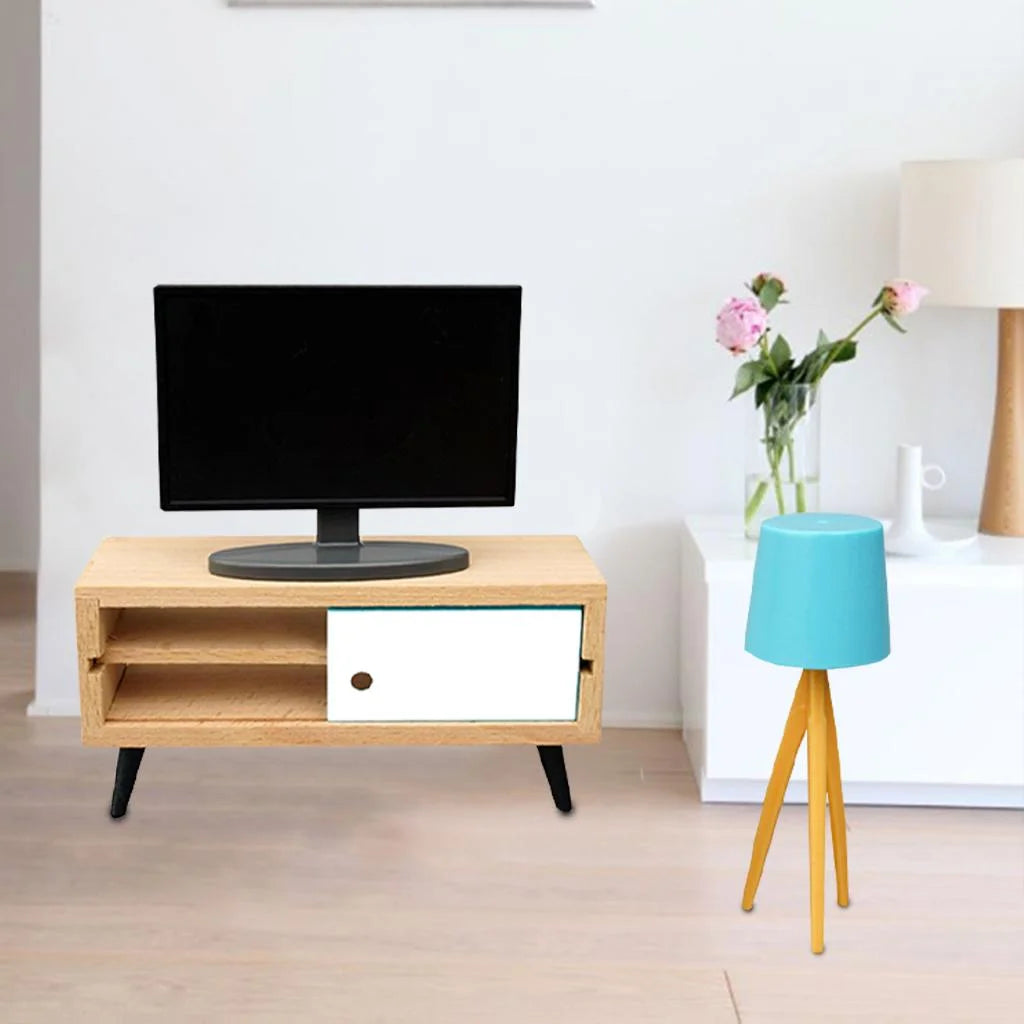 1:12 Scale Mini TV with Television Cabinet Dollhouse Furniture Y71896