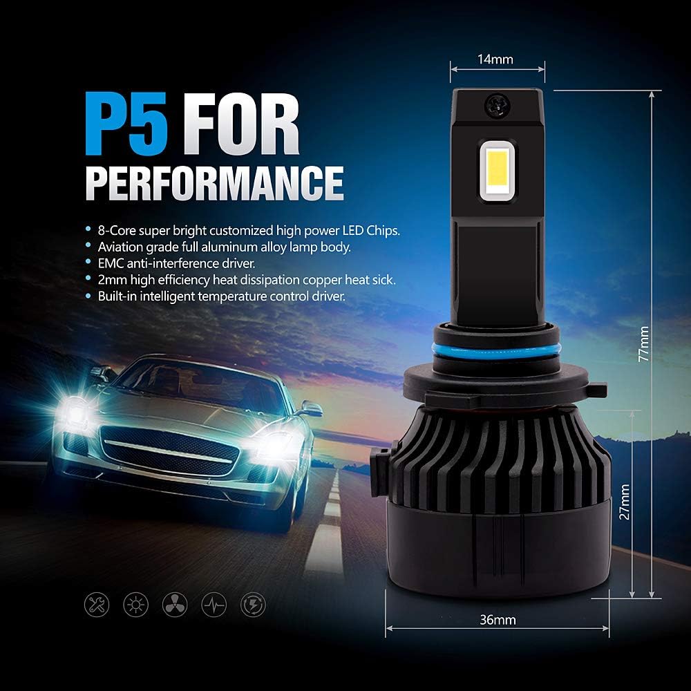 9005 LED Conversion Headlight Bulb High Low Beam Combo Kit Pure White 6500k Pack of 2 S425957