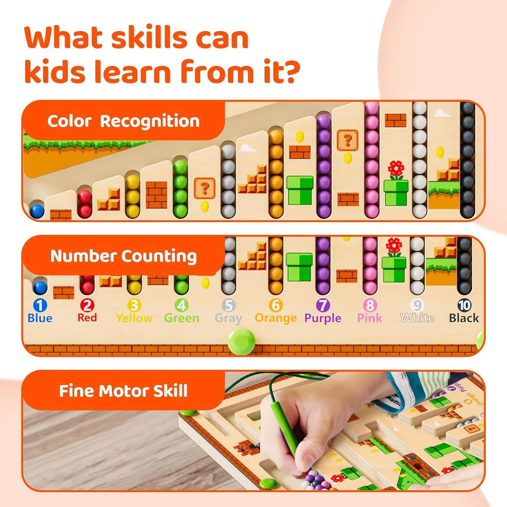 Magnetic Color and Number Maze Wooden Puzzle Activity Board W86151