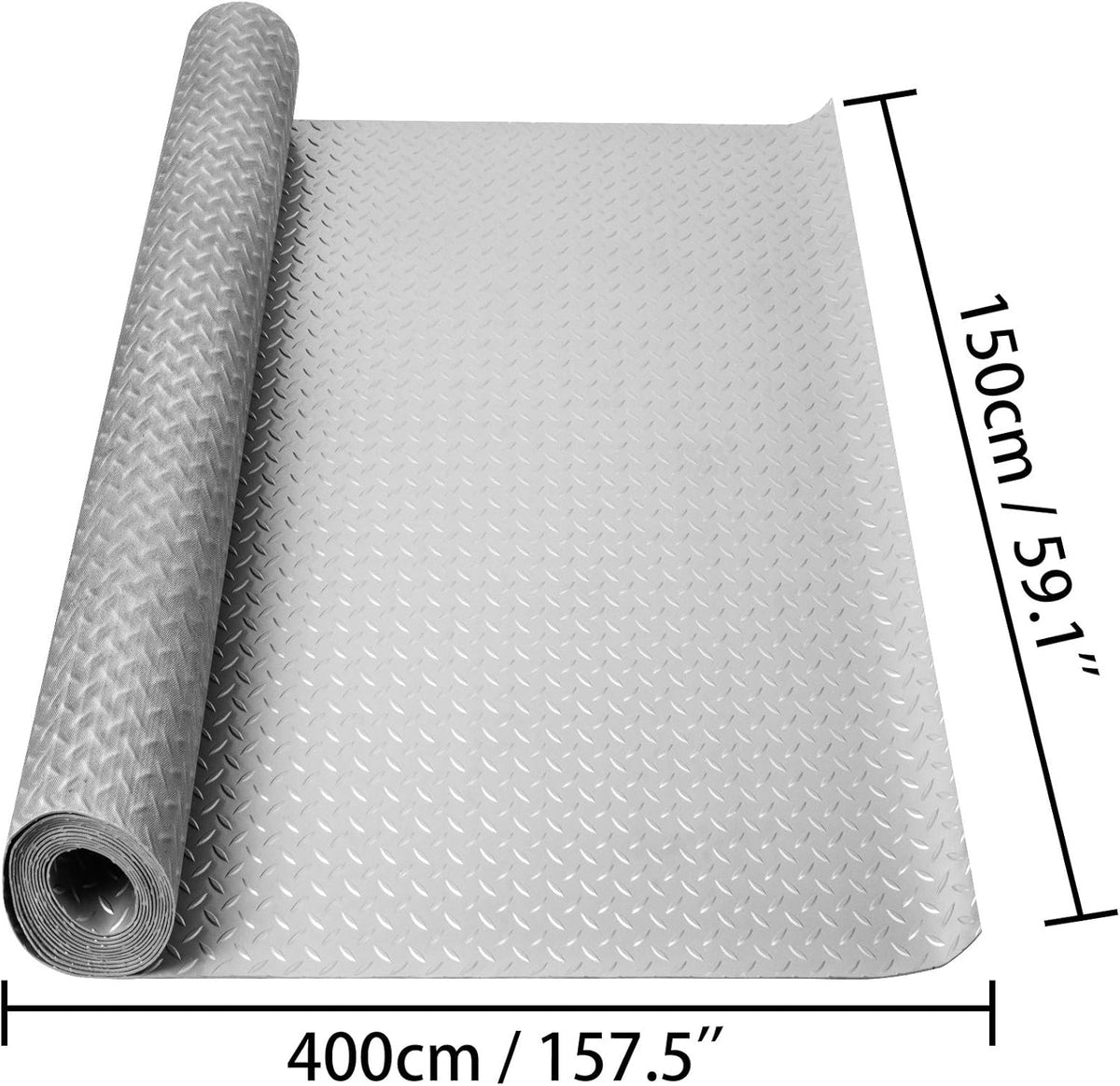 Vinyl Garage Floor Mat 4.9x13ft Anti-Slide Diamond Texture Silver PVC Garage Flooring Roll D815