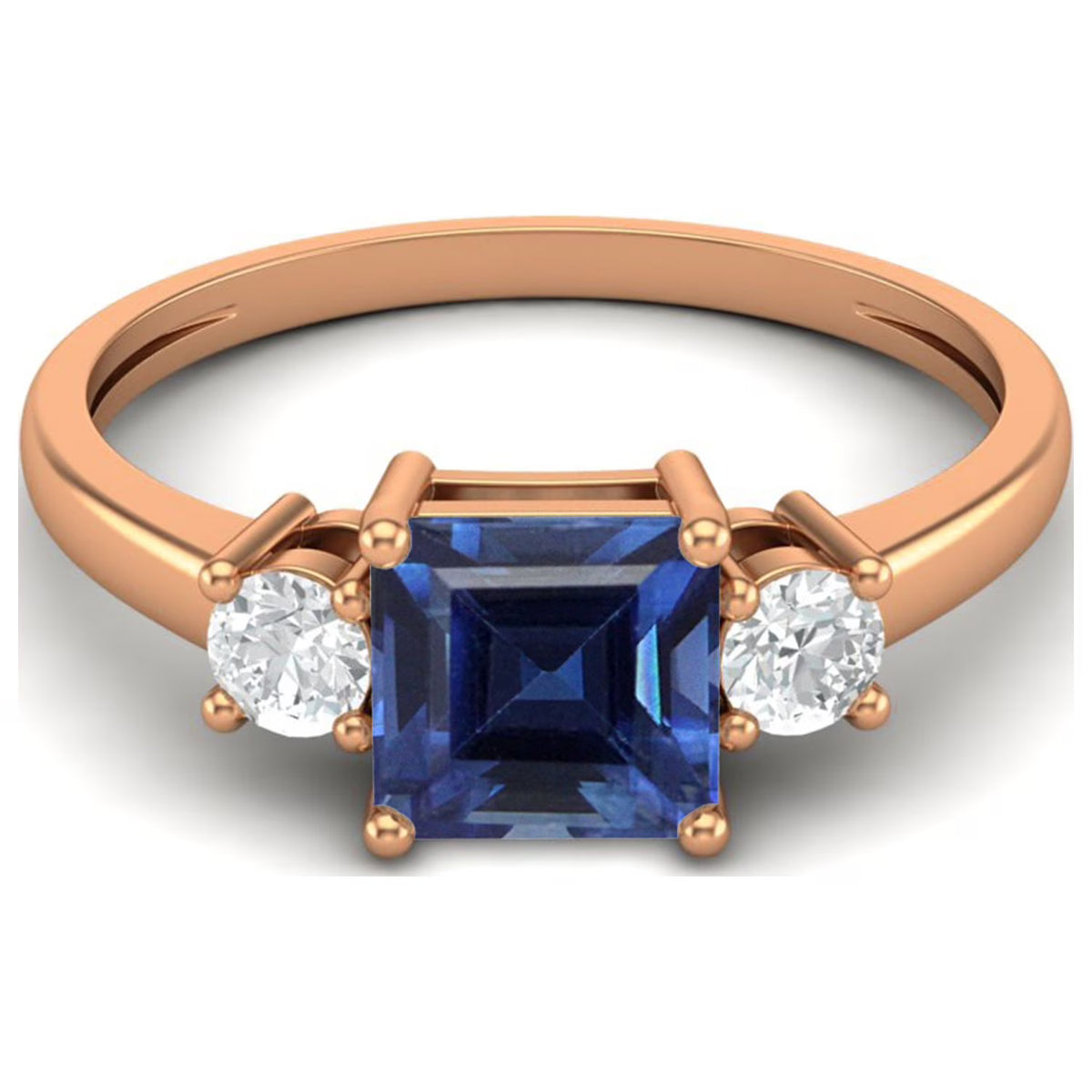 Princess Cut Blue Sapphire Trio Stone Ring D413