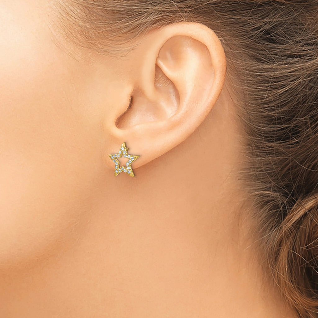 14 Karat Two-Tone Lab Grown Diamond and Created Pink Sapphire Earrings T997
