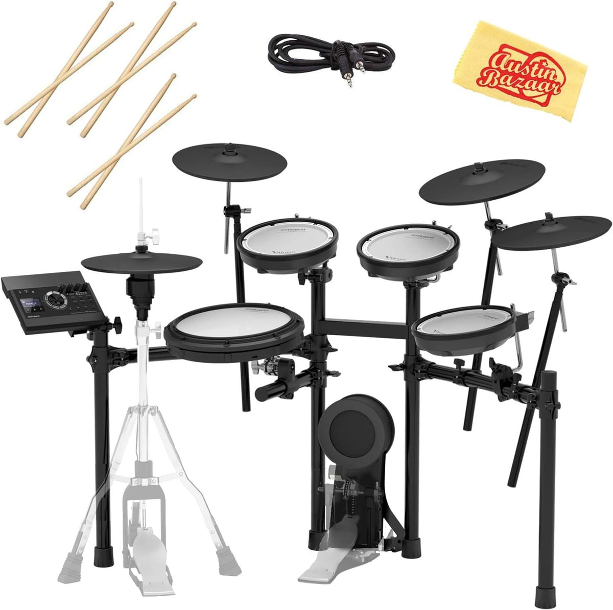 Electronic Drum Set Bundle with Stick Bag, Stereo Cable, 3 Pairs Drumsticks, Polishing Cloth U41496
