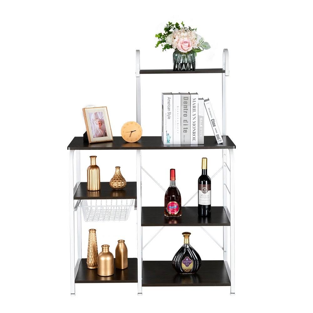 4-Tier Kitchen Baker's Rack Storage Shelf with 10 Hooks Deep Brown S750