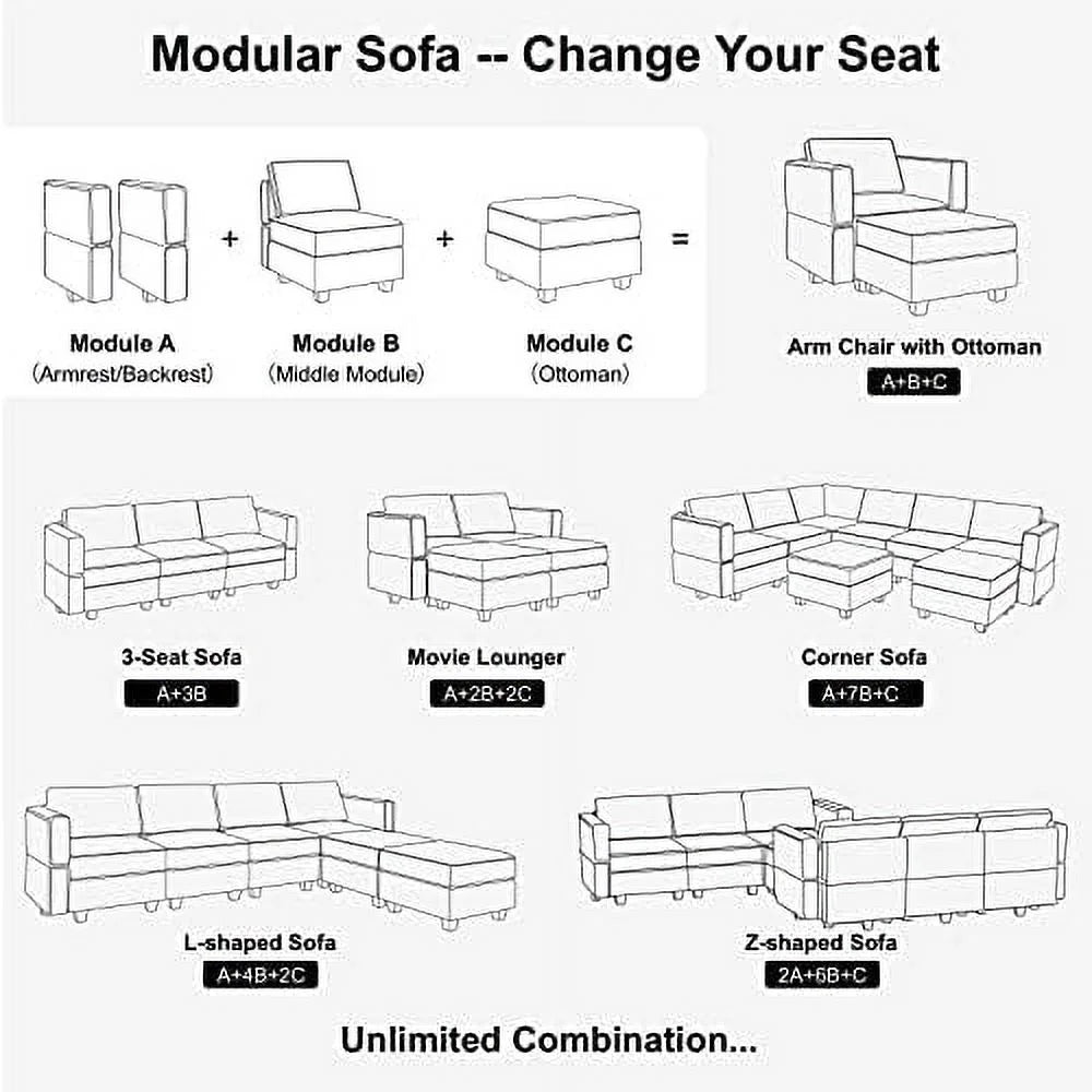 Black Fabric Modular Sectional Sofa with Ottoman N4719
