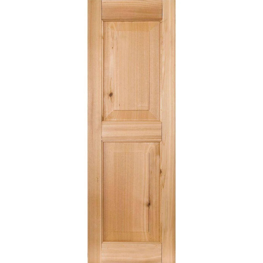 15 in. x 25 in. Exterior Real Wood Pine Raised Panel Shutters Pair Unfinished U229541
