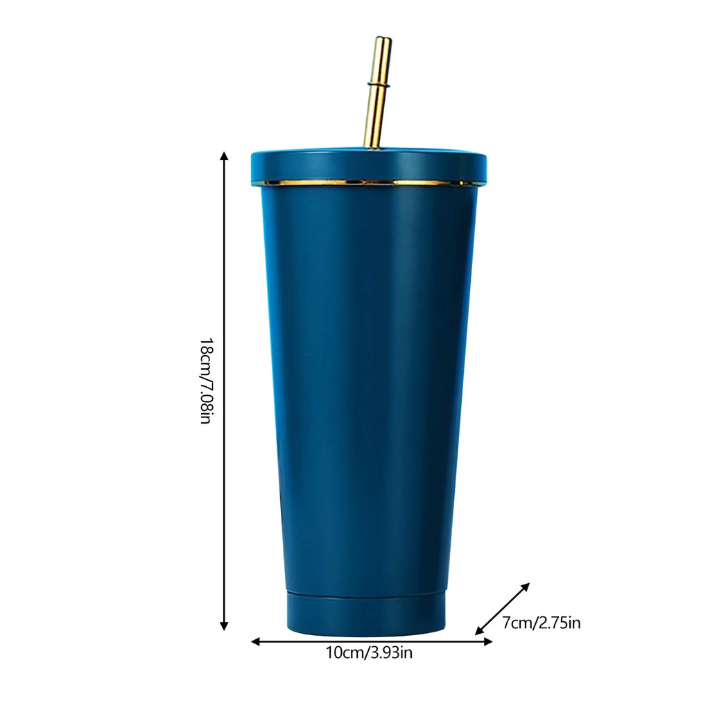 500Ml Double Layer Stainless Steel Water Bottle With Straw Z520011