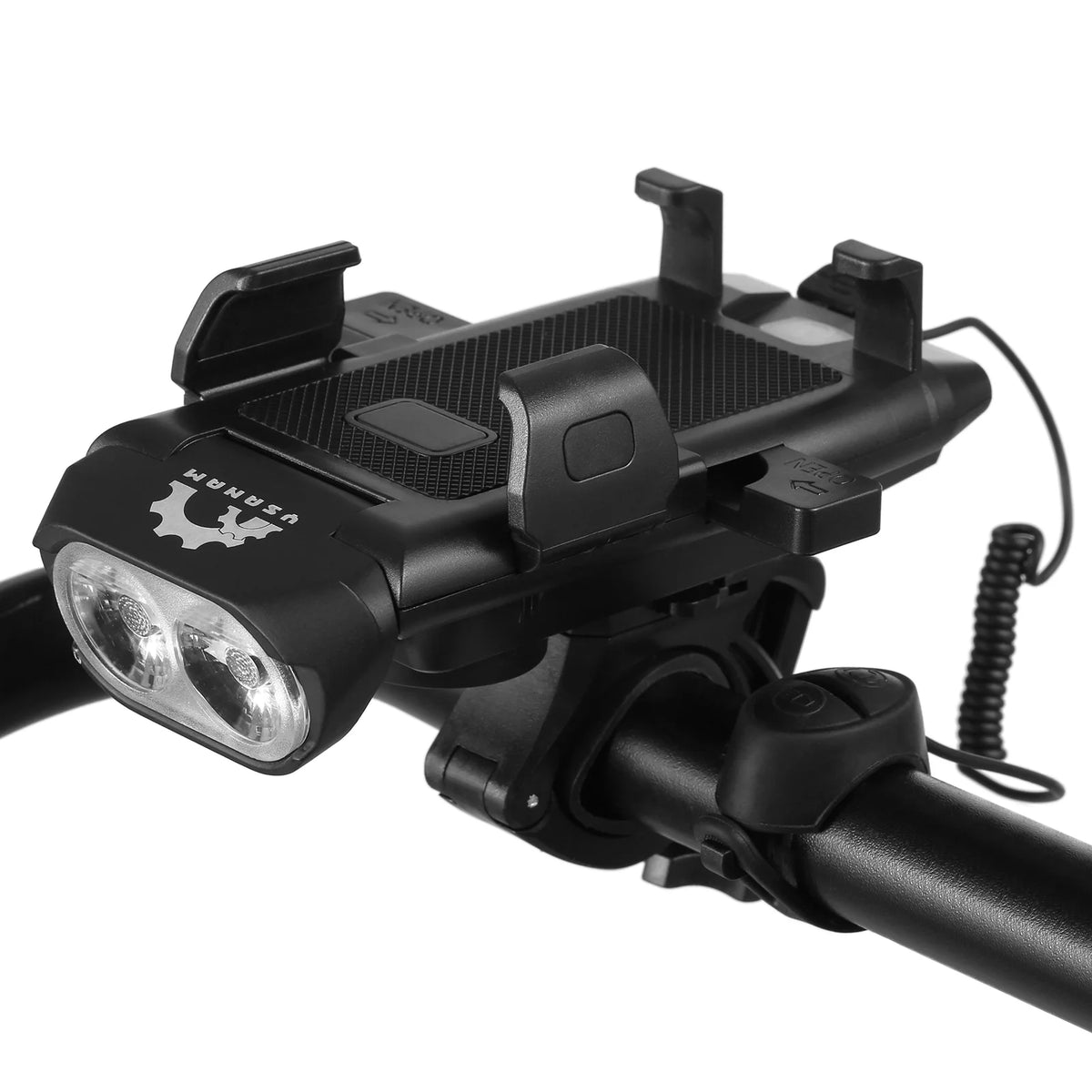 Bike Light Set Front Rear USB Rechargeable Waterproof LED Headlight with Phone Holder Horn T5243