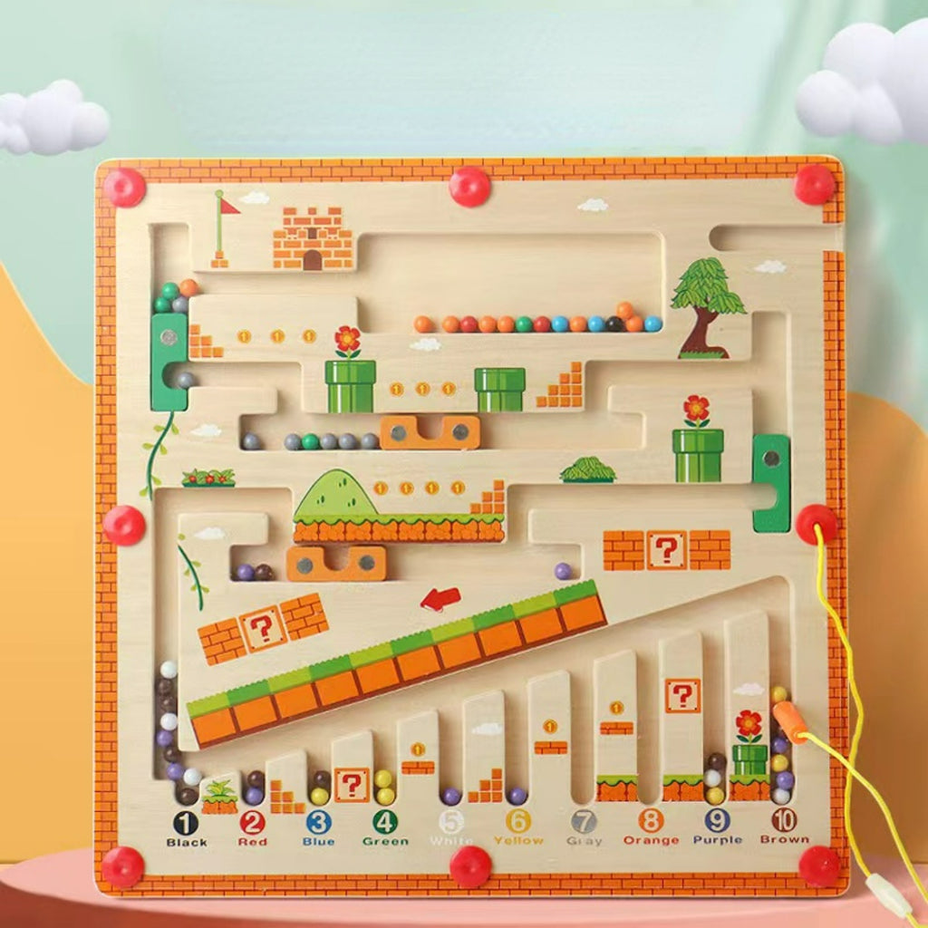 Magnetic Color and Number Maze Wooden Puzzle Activity Board W86151