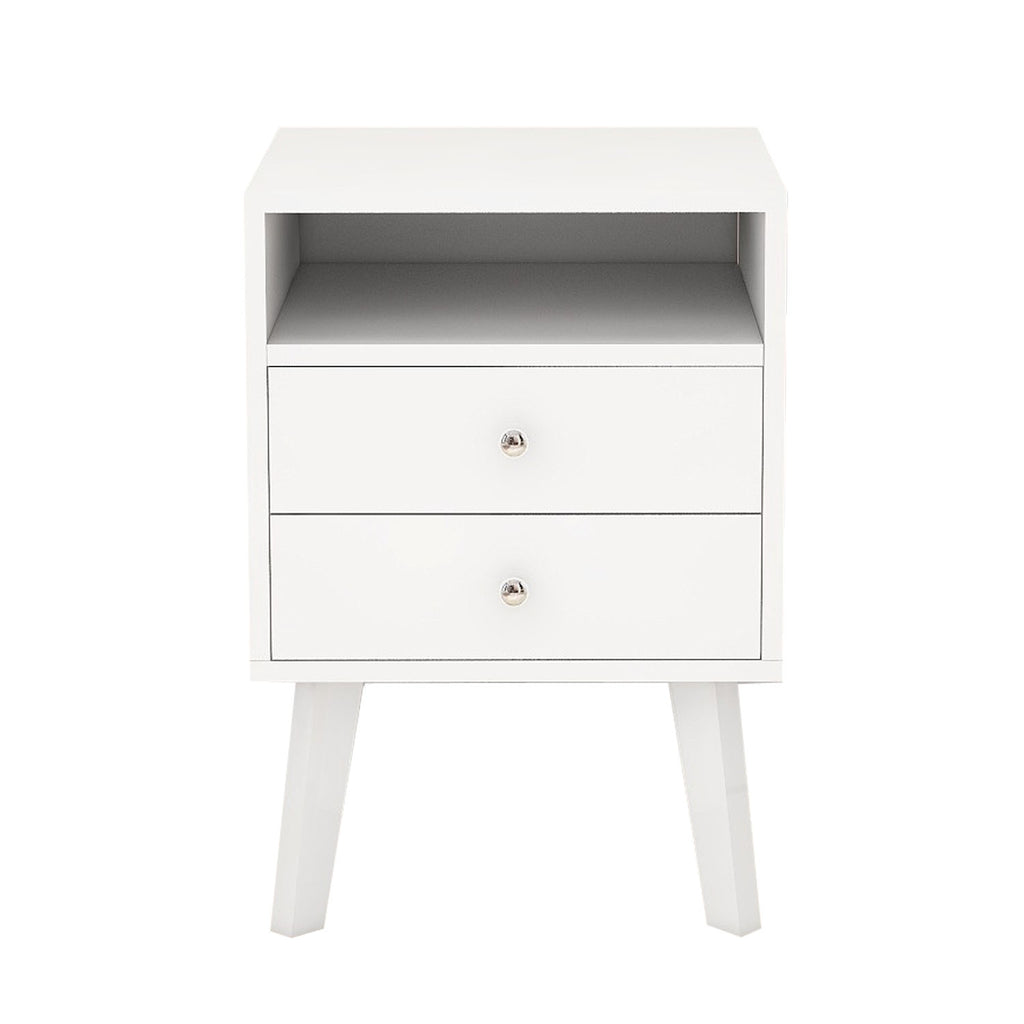 High Glossy 2 Drawer Wood Nightstand With Open Shelf Y139356