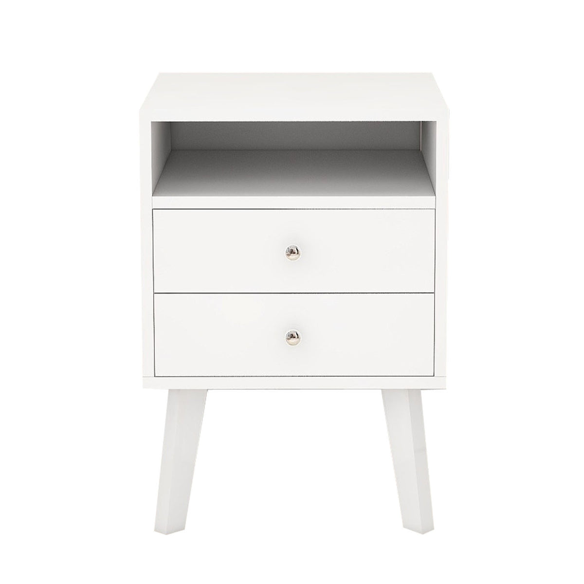 High Glossy 2 Drawer Wood Nightstand With Open Shelf Y139356