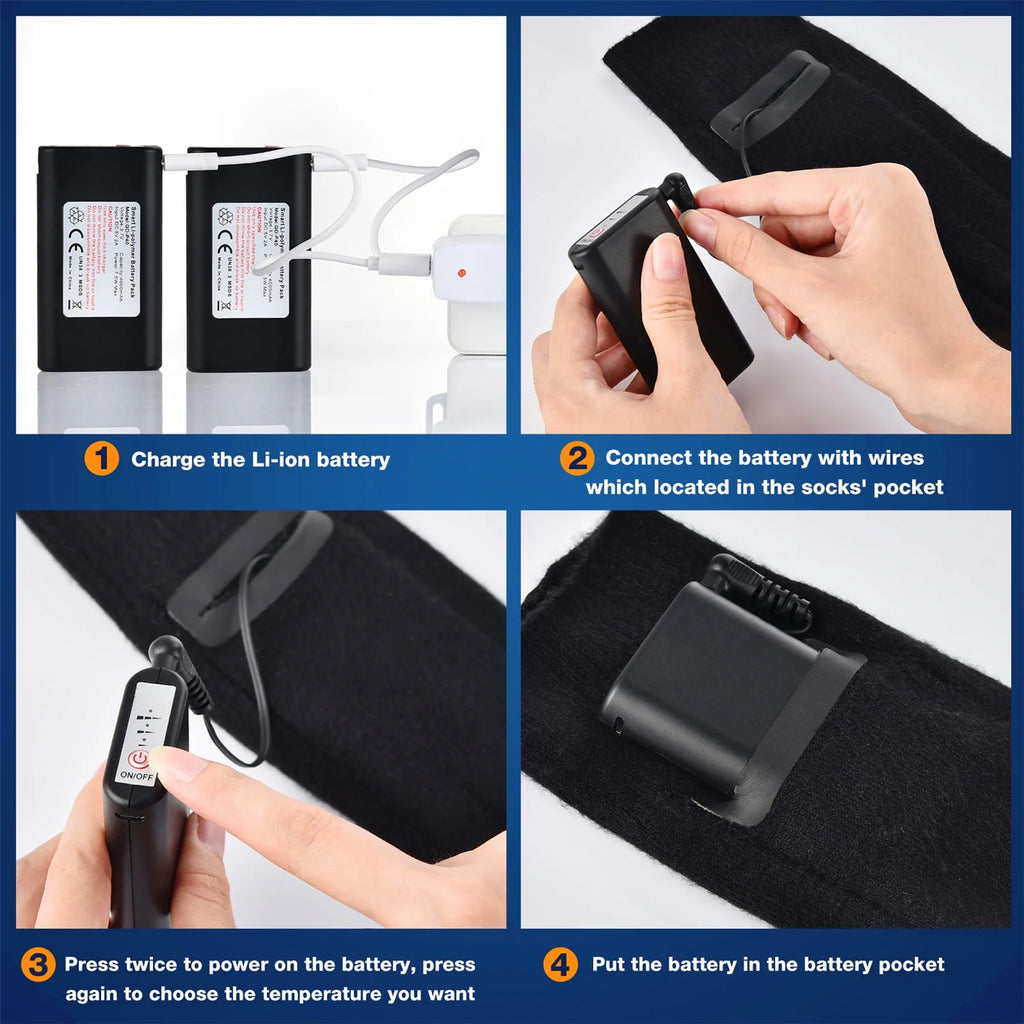 Heated Socks with 4000mAh Battery, M (Black) Y878