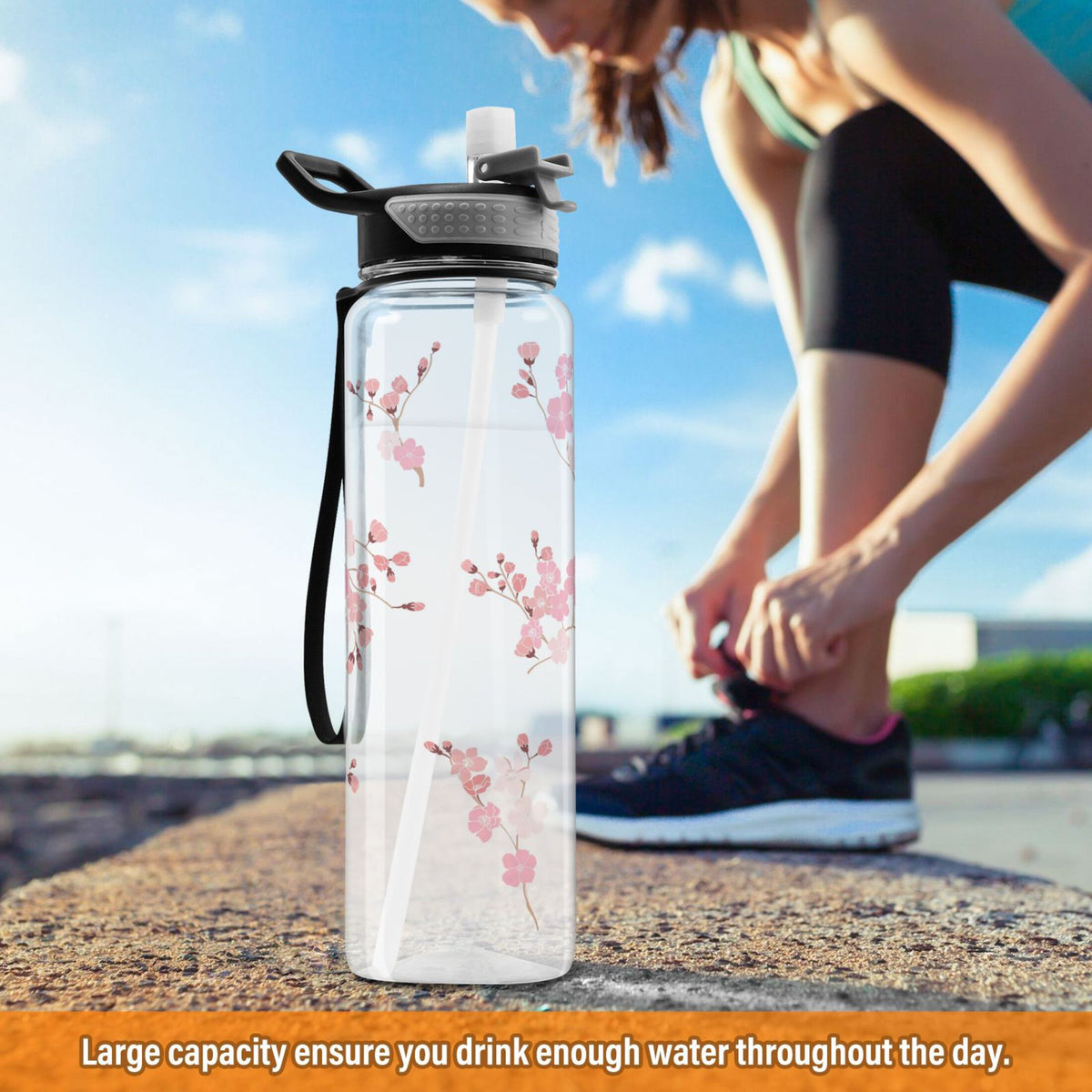 Pink Flowers Cherry Floral Branch 32oz Tritan Leakproof Sports Bottle B87968