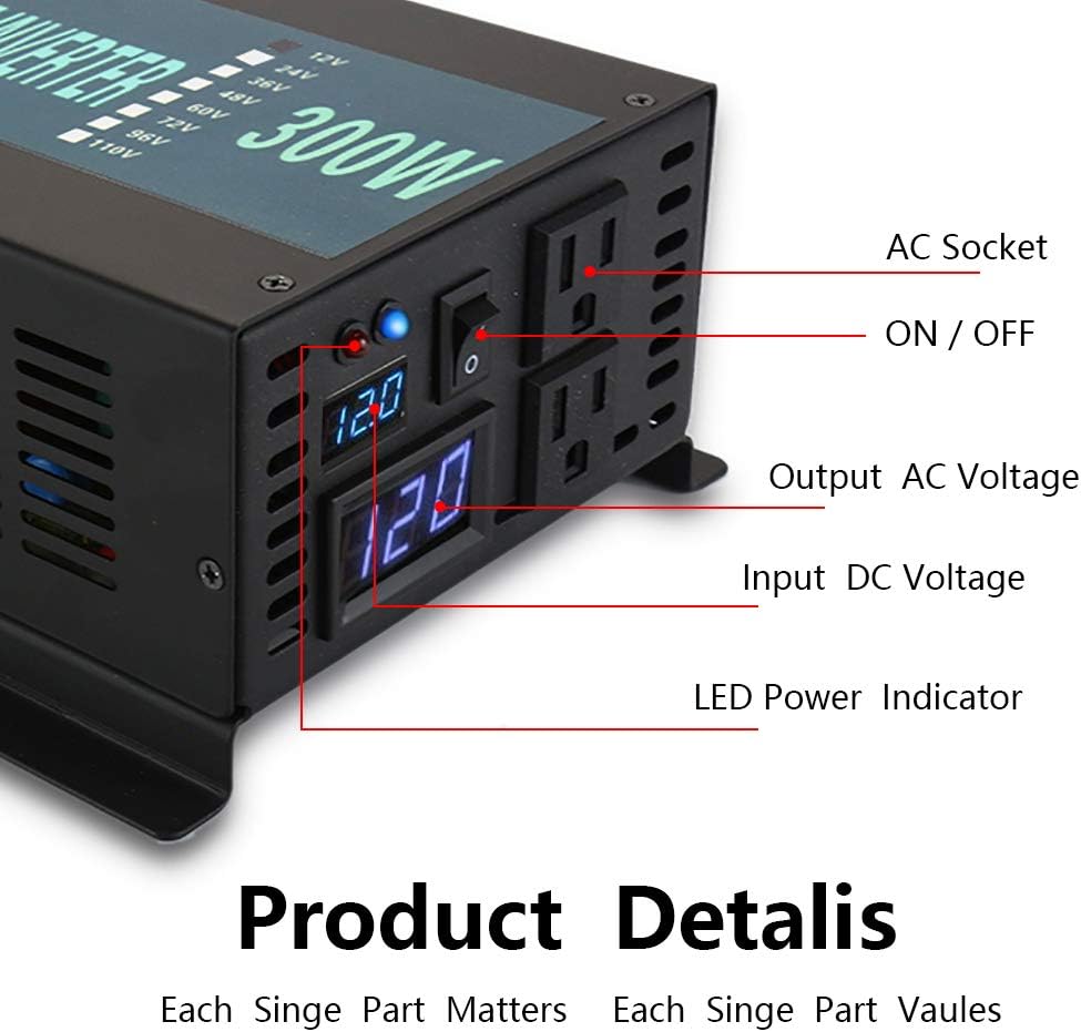 300W Pure Sine Wave Car Power Inverter 24VDC Black X6620
