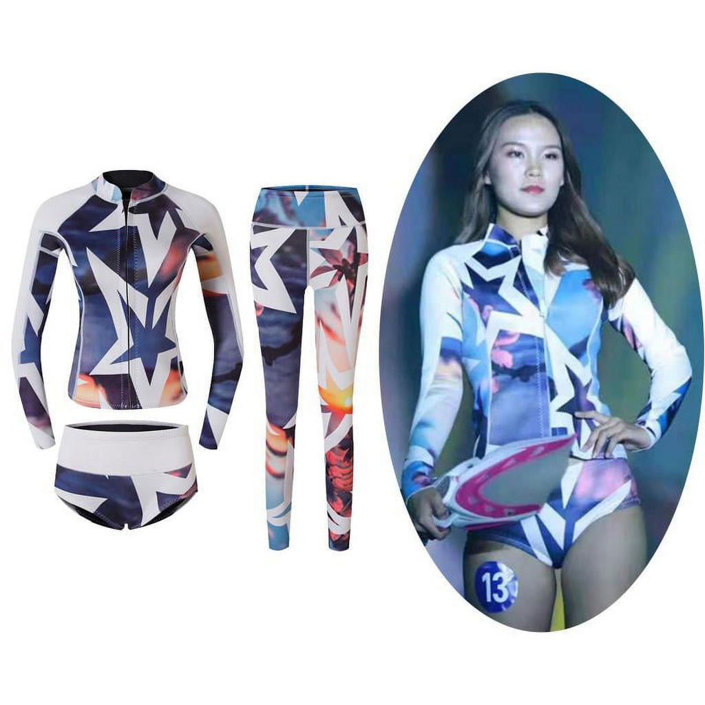 3pcs/Set Women Wetsuit Snorkeling Diving Surfing Jacket Shorts M R6238