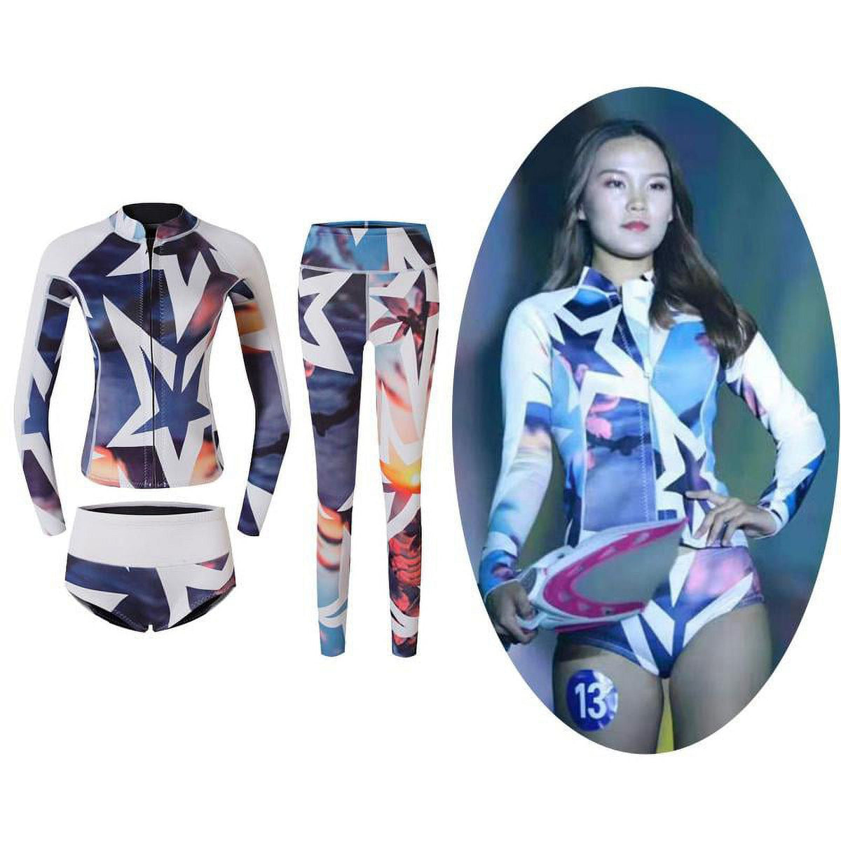 3pcs/Set Women Wetsuit Snorkeling Diving Surfing Jacket Shorts M R6238