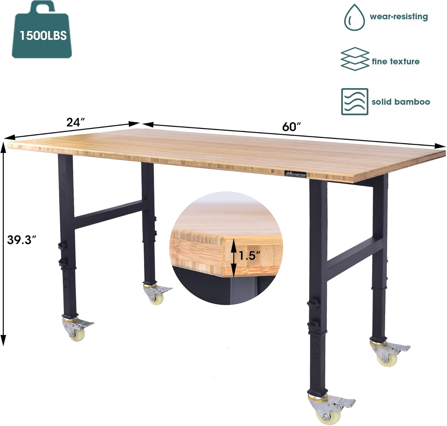 Adjustable Bamboo Top Workbench with Mobile Casters L87719