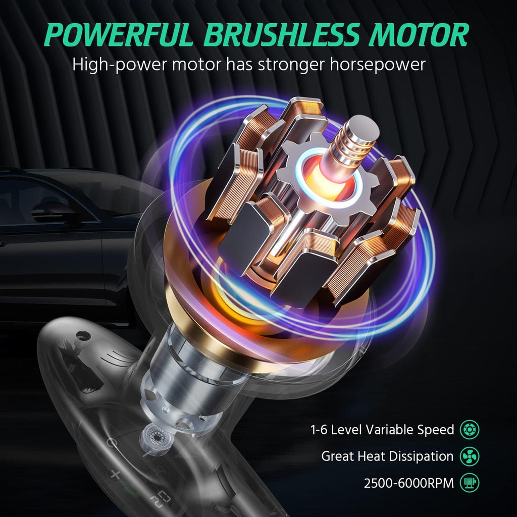 Cordless Car Polisher, 4 inch 2500-6000 RPM Micro Car Buffer Polisher with Touchscreen, 6 Speeds Orbital Buffer with Paste Wax & Pads Q5093