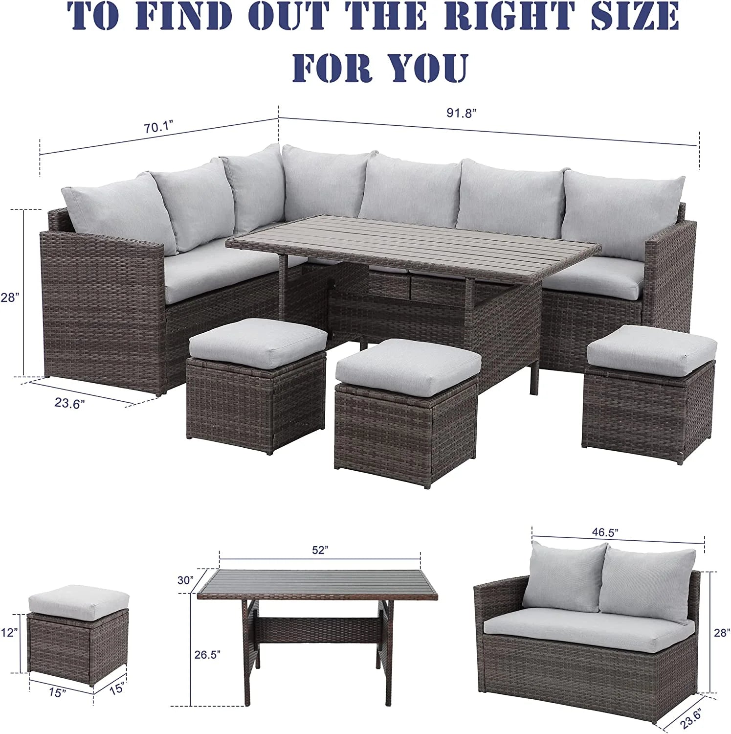 7 Piece Outdoor Dining Sectional Sofa with Dining Table and Chair X423795