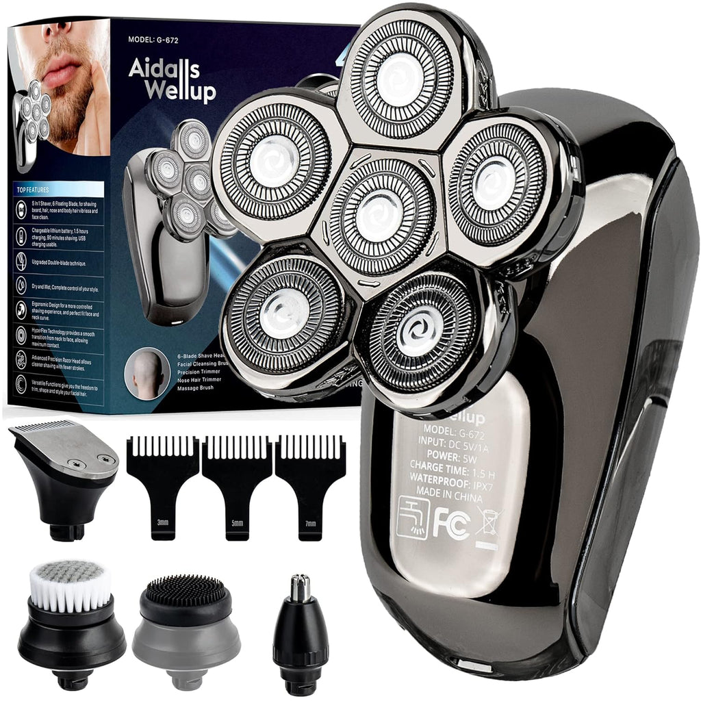 5-in-1 Electric Head Shaver, Cordless and Rechargeable, Pack of 2 B93992