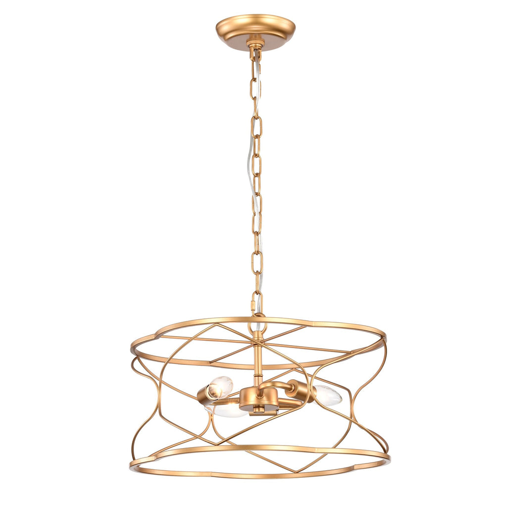 15" Matte Gold Ceiling Pendant Light with Caged Drum C202270
