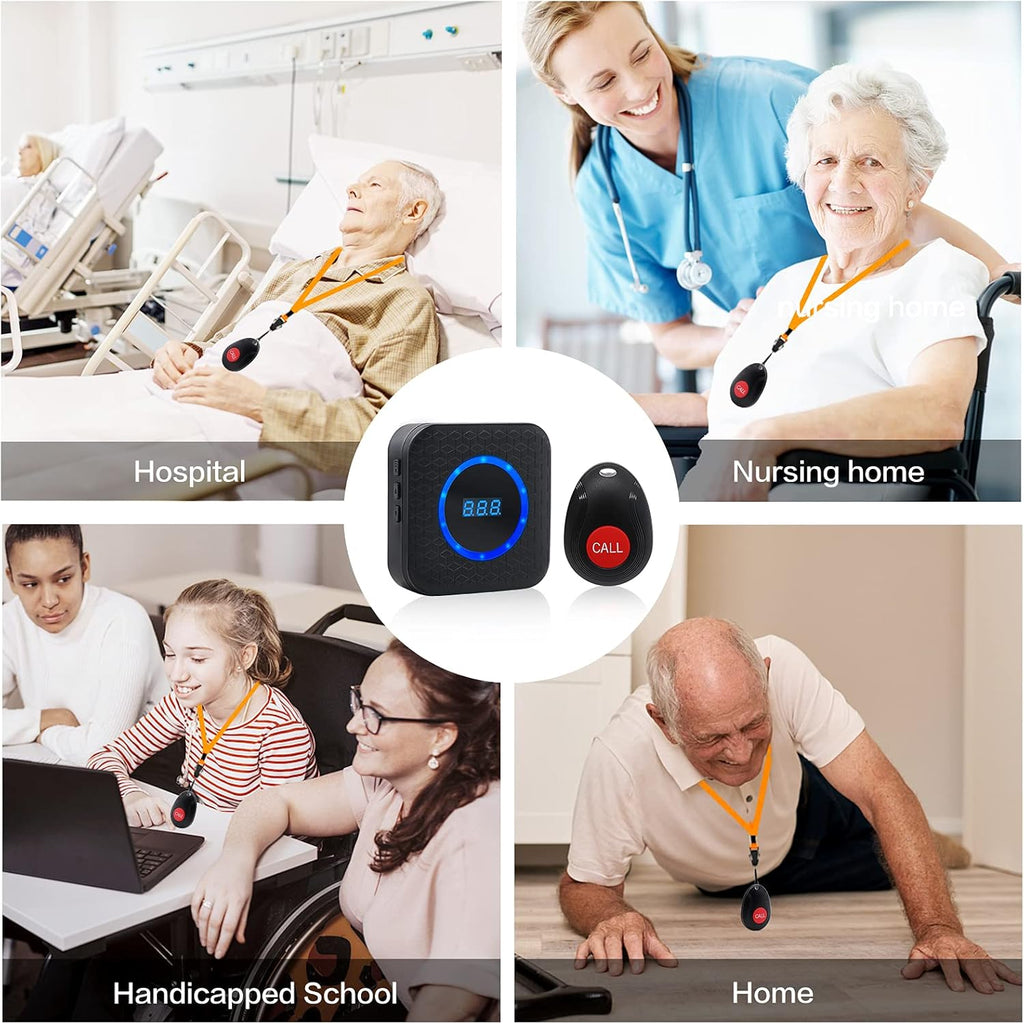 Wireless Call Button Nurse Alert System with 2 Number Display Plug-in Receiver, 5 Waterproof Transmitters K111