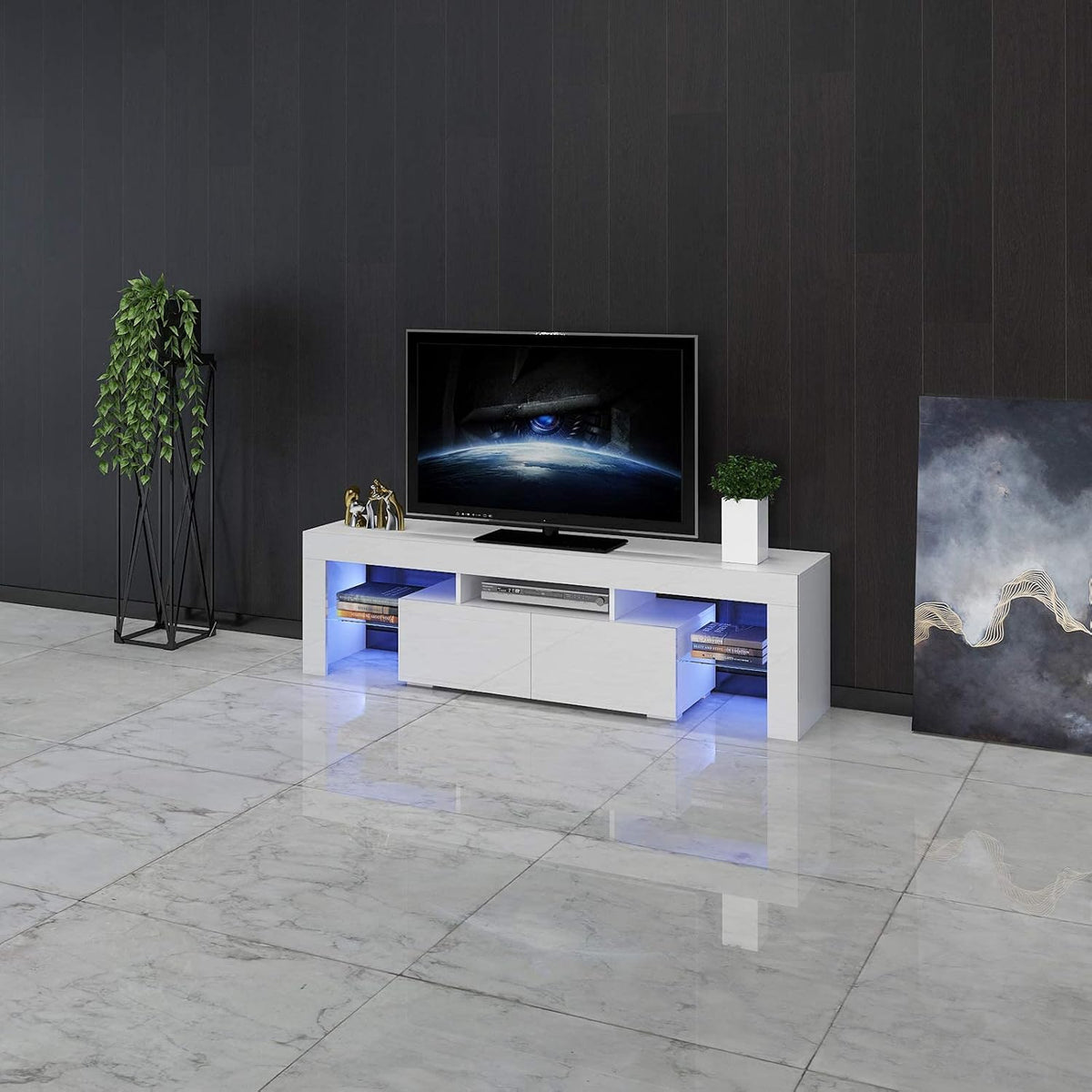 White High Gloss TV Cabinet with Storage and 2 Drawers K7228