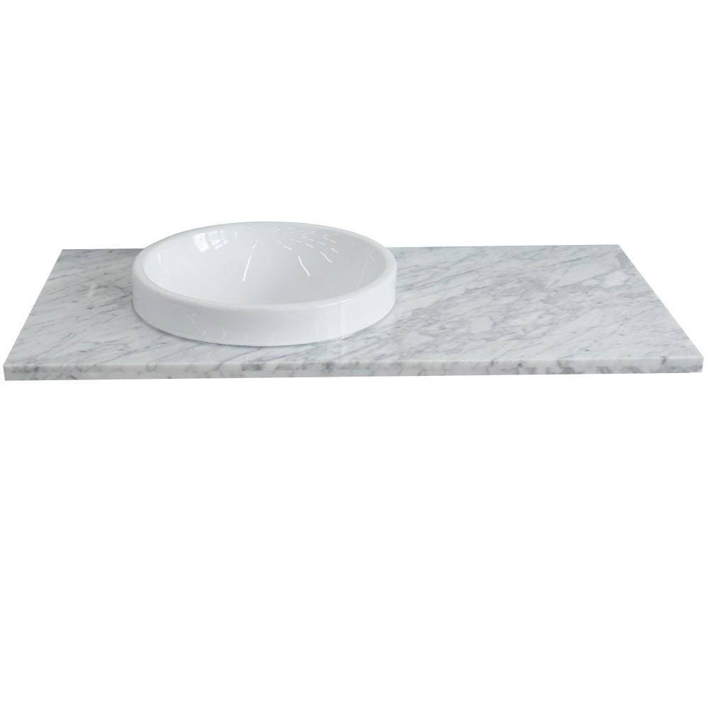 White Carrara Top Single Round Left Sink R904
