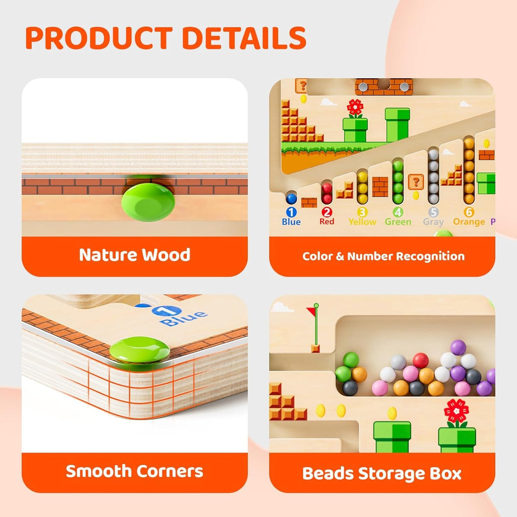 Magnetic Color and Number Maze Wooden Puzzle Activity Board W86151