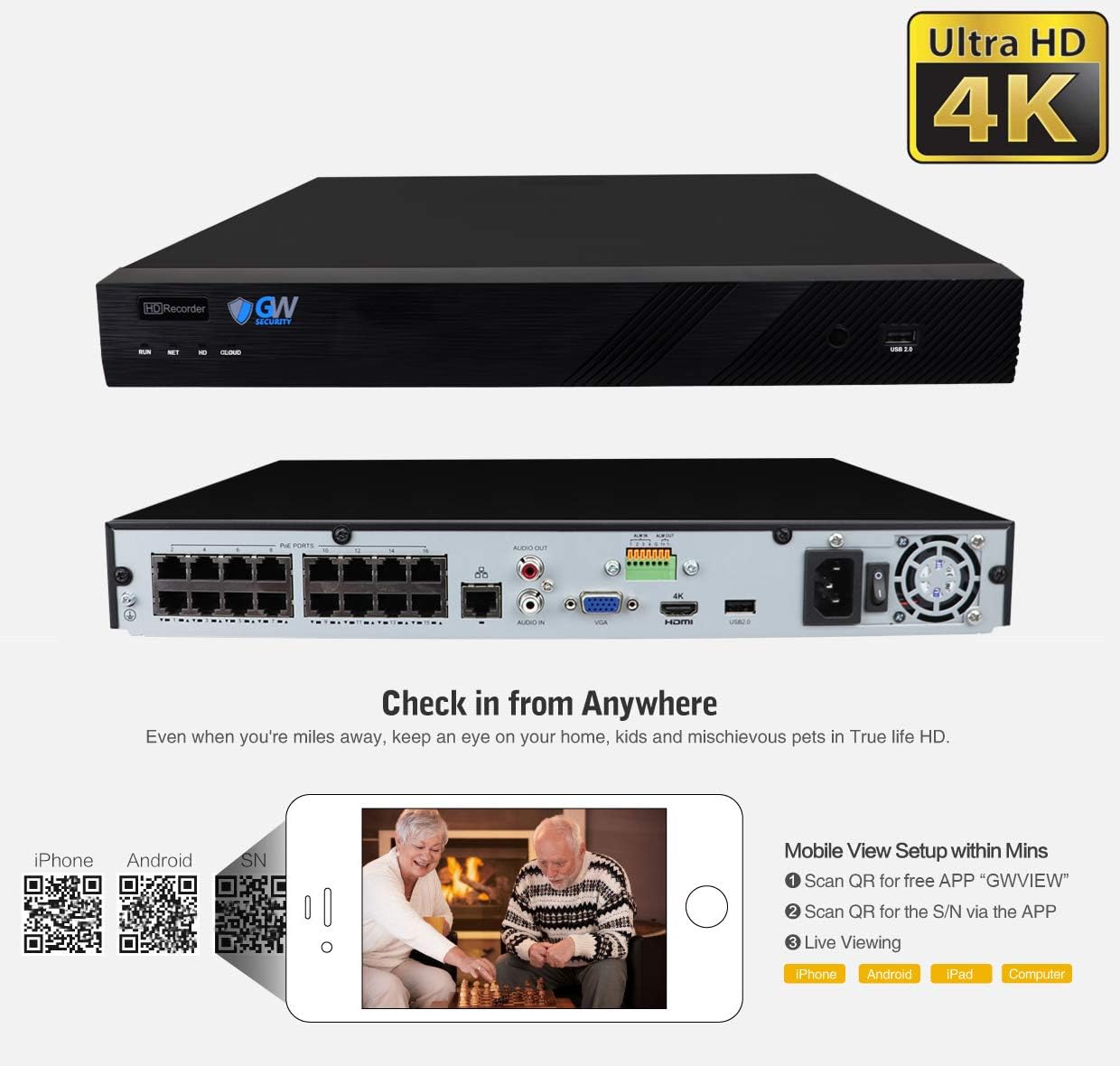 16 Channel 4K NVR 5MP POE Security Camera System with 12 Bullet Cameras and 4TB Hard Drive A415972