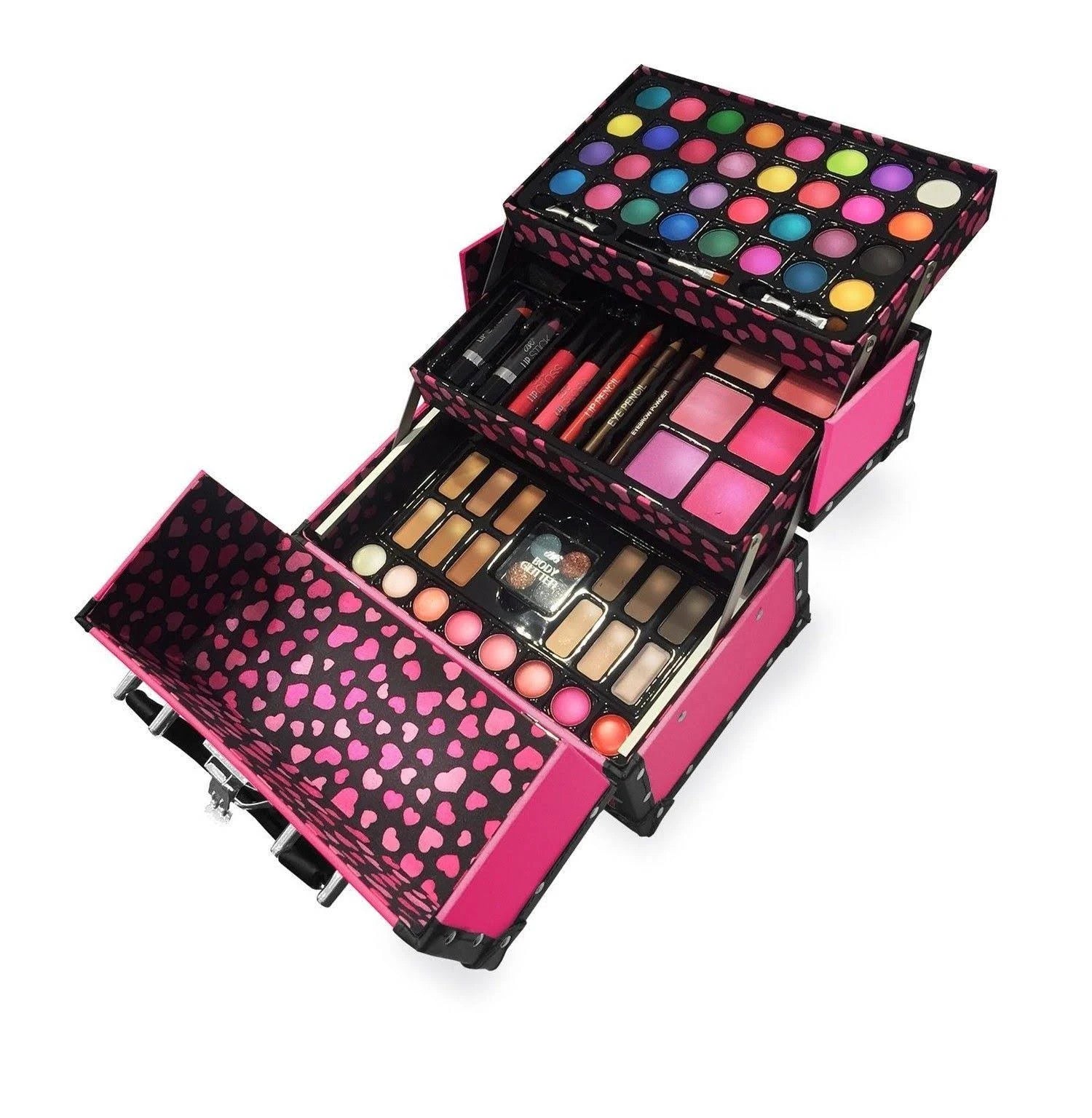 Pink Trunk Train Case with Makeup C854687