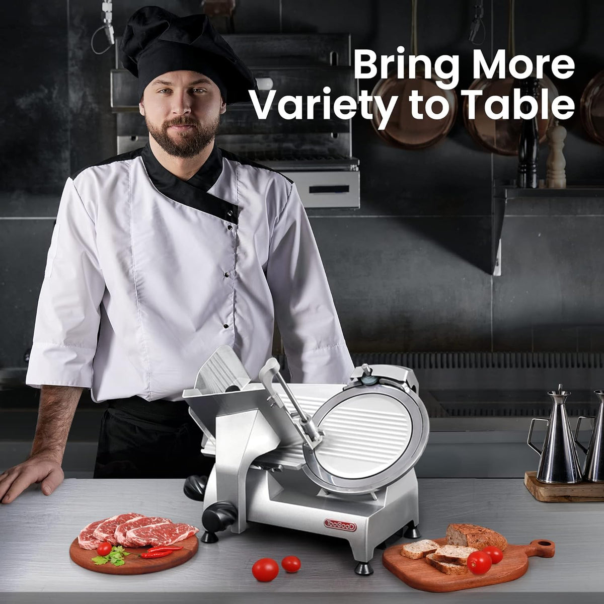 Electric Meat Slicer with 8.7 Italian Carbon Steel Blade, 0.5mm to 15mm Adjustable Slicing Thickness M4853