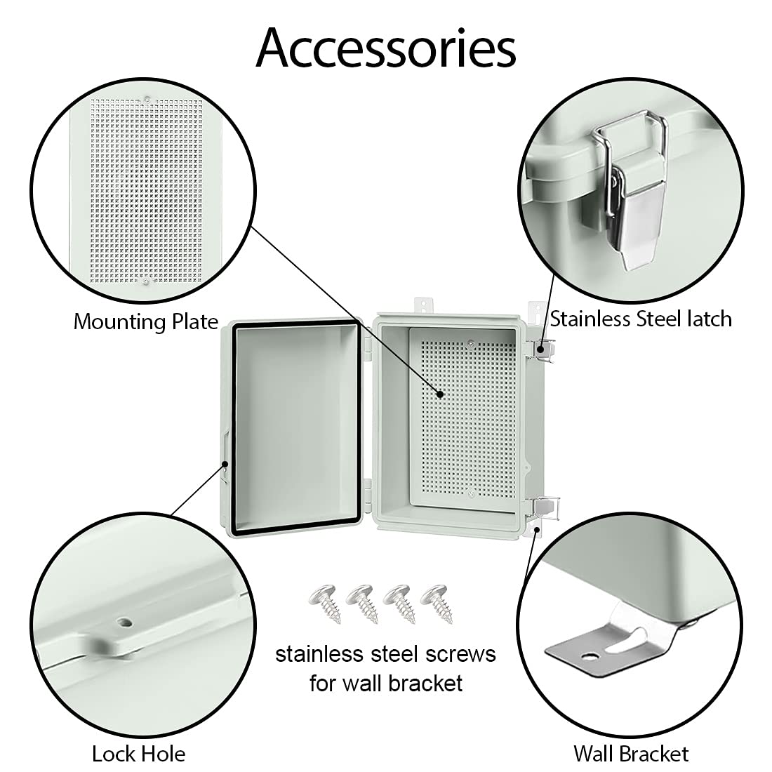 ABS Junction Box Hinged Cover Stainless Steel Latch IP67 Waterproof Plastic Universal Enclosure 8.7x6.7x4.3 inch P639