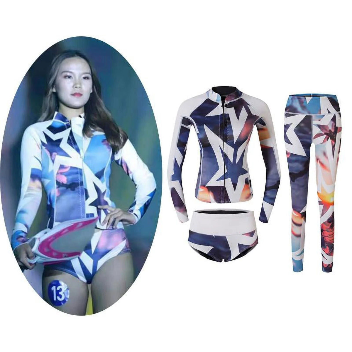 3pcs/Set Women Wetsuit Snorkeling Diving Surfing Jacket Shorts M R6238