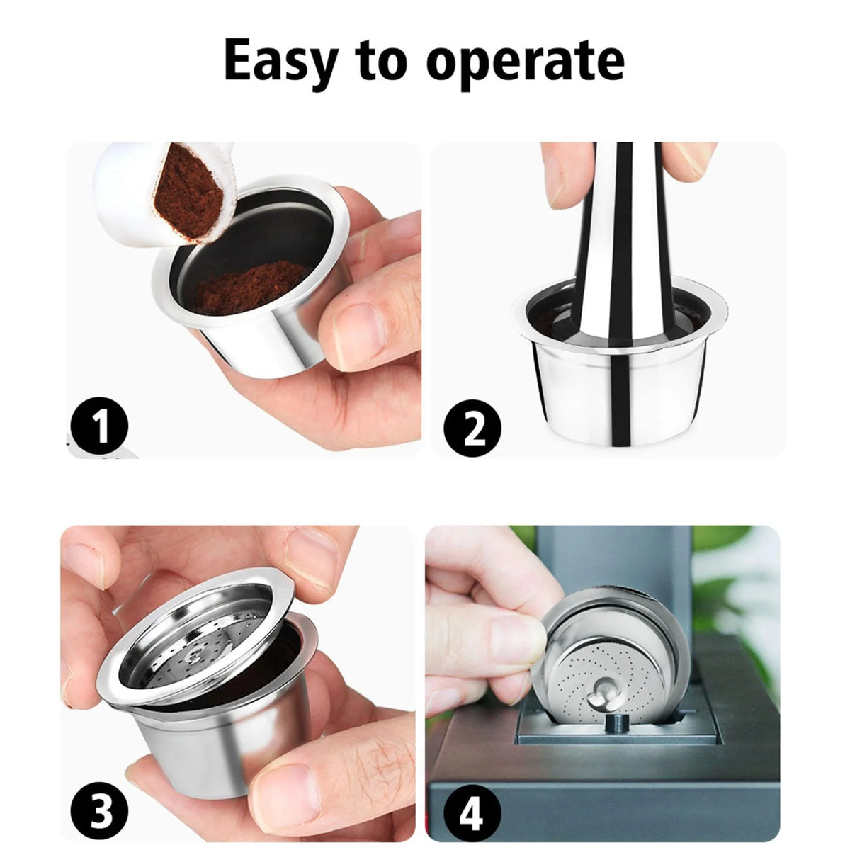 3Pcs Stainless Steel Refillable Coffee Set with Spoon Brush C346494