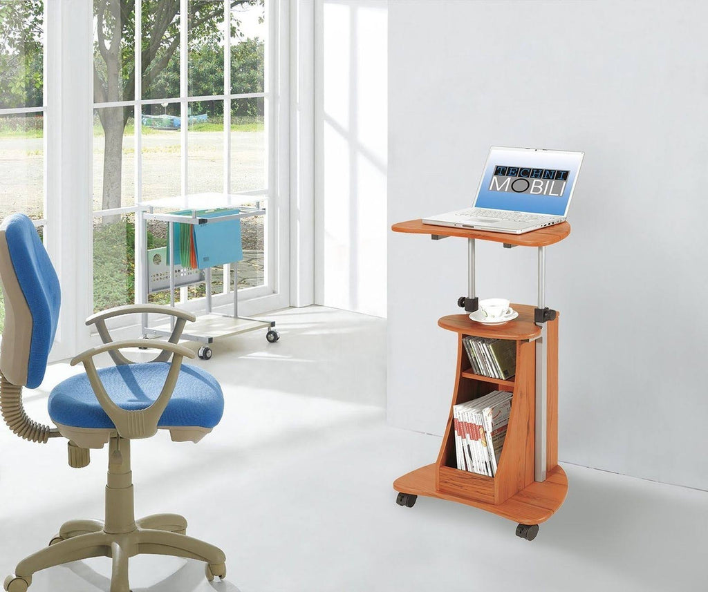 Woodgrain Adjustable Height Laptop Cart with Storage M75149