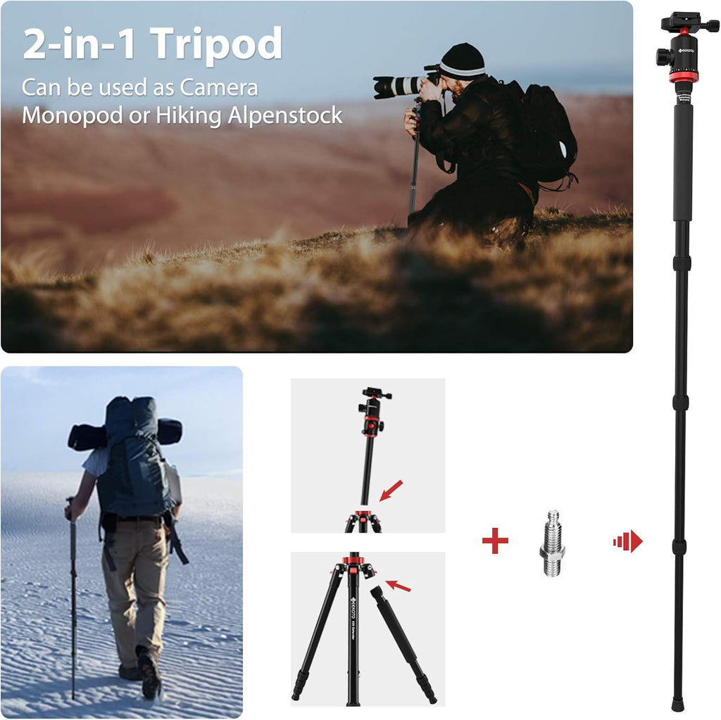 Aluminum Tripod with 360-Degree Ball Head and Rotatable Center Column, 75-Inch T265466