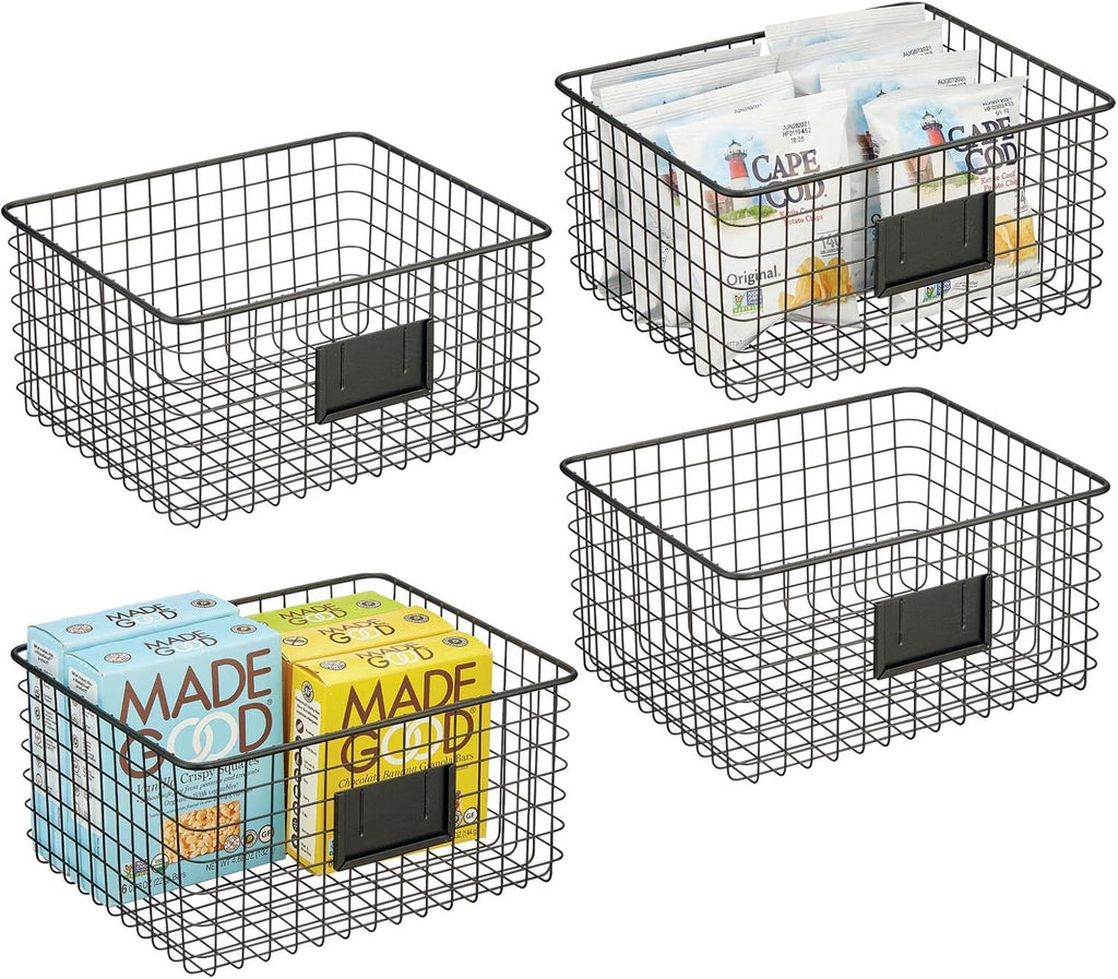 Bronze Metal Wire Food Organizer Storage Bin Basket with Label Slot, 4 Pack N215
