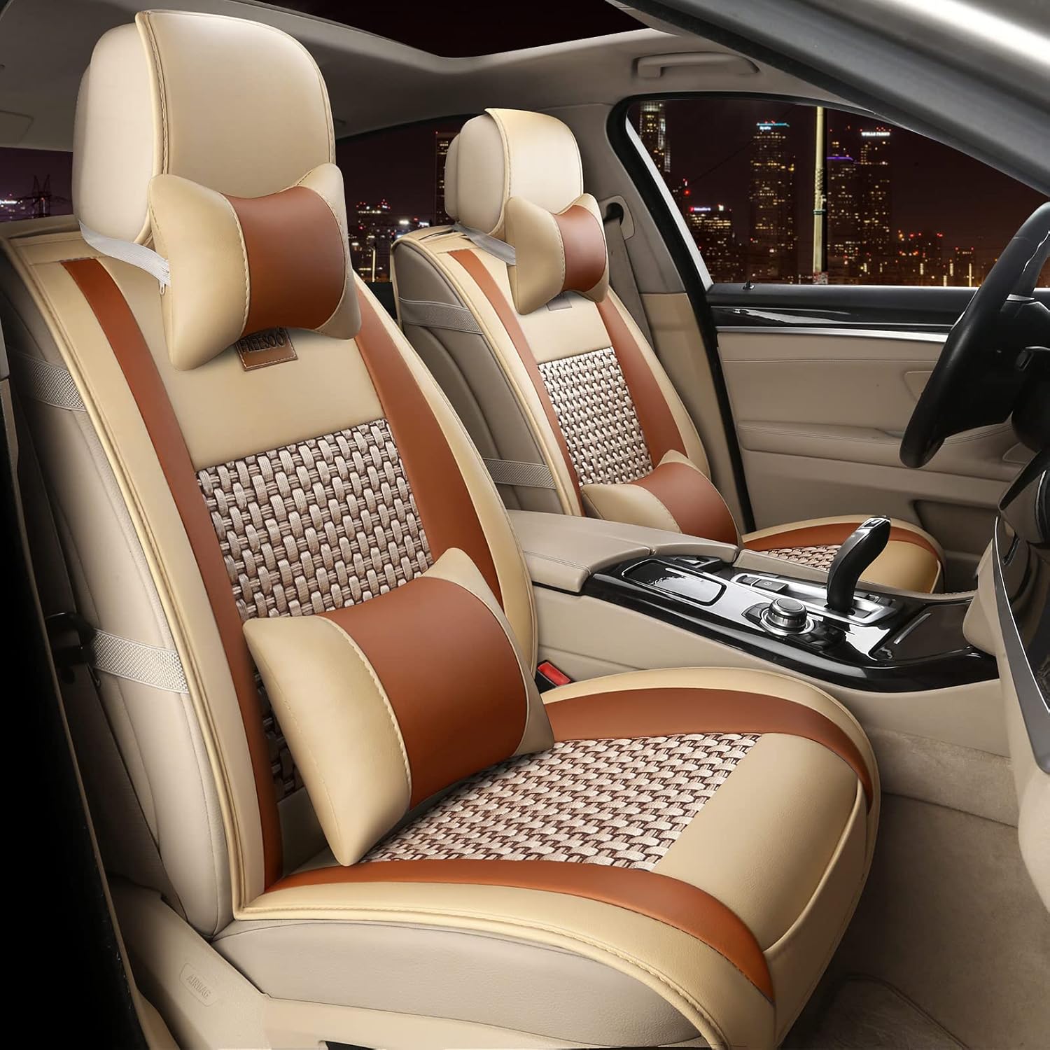 Khaki Brown 2PCS Leather Car Seat Covers V171