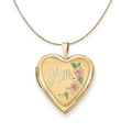 14k Yellow Gold Enamel Floral Heart Locket Necklace - 20 Inch M501
