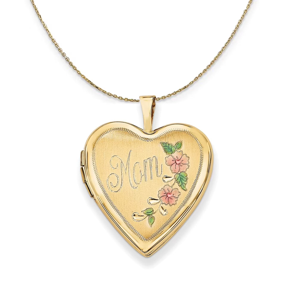 14k Yellow Gold Enamel Floral Heart Locket Necklace - 20 Inch M501