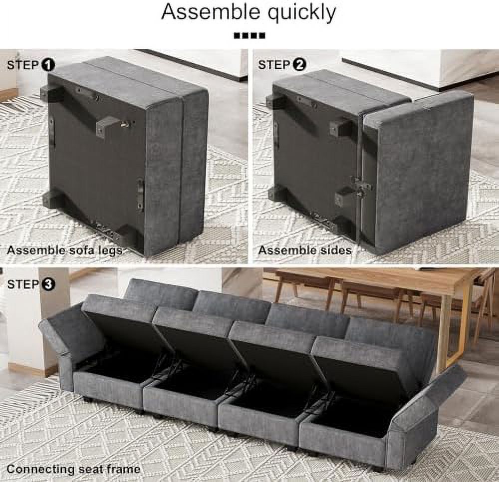 Black Fabric Modular Sectional Sofa with Ottoman N4719
