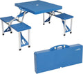Folding Camping Picnic Table with 4 Seats with Patio Umbrella Hole, Portable Table Aluminum Alloy Frame P8486