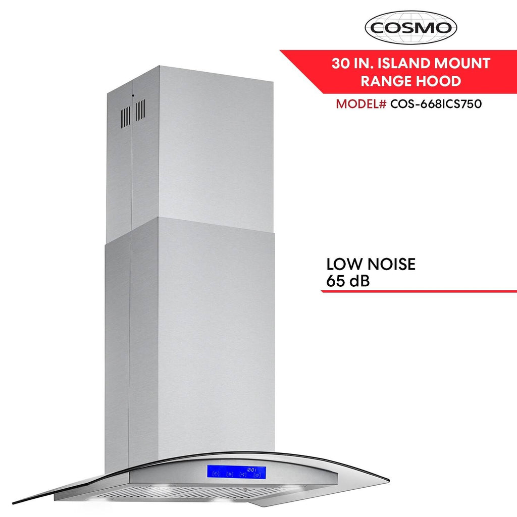 Stainless Steel 30-Inch Ducted Island Mount Range Hood V603