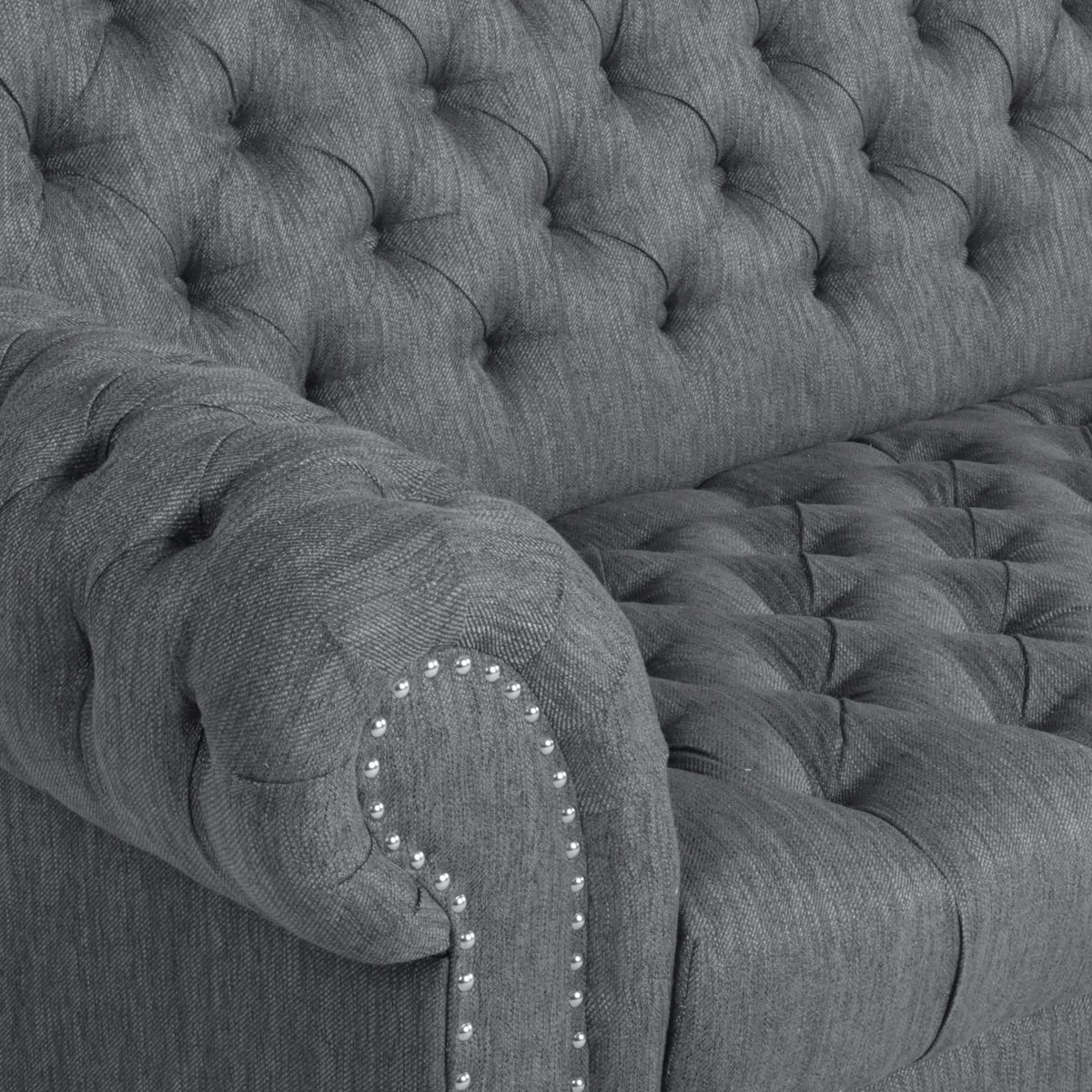 Charcoal Button Tufted Fabric 3 Seater Sofa C33972