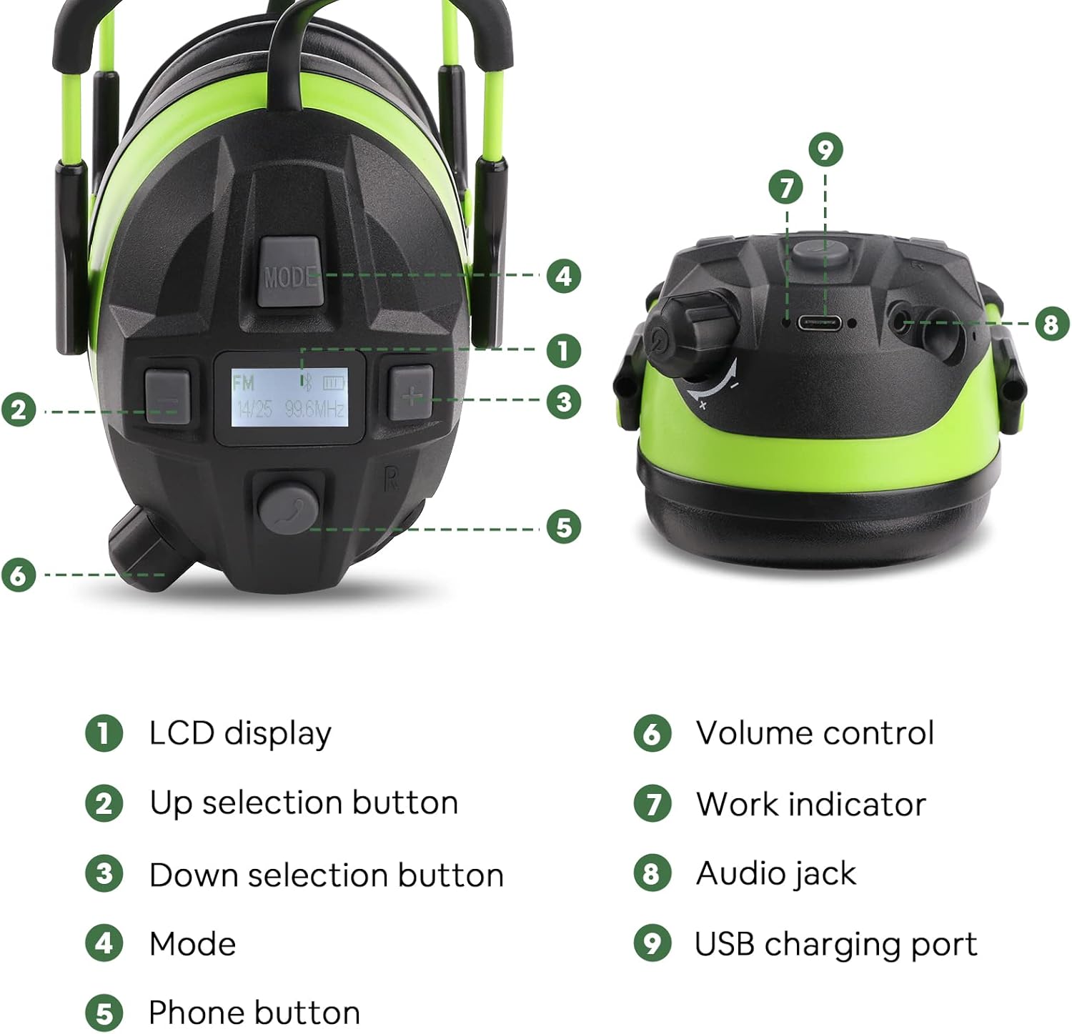 Green Bluetooth Noise Reduction Safety Ear Muffs with Mic Z742810