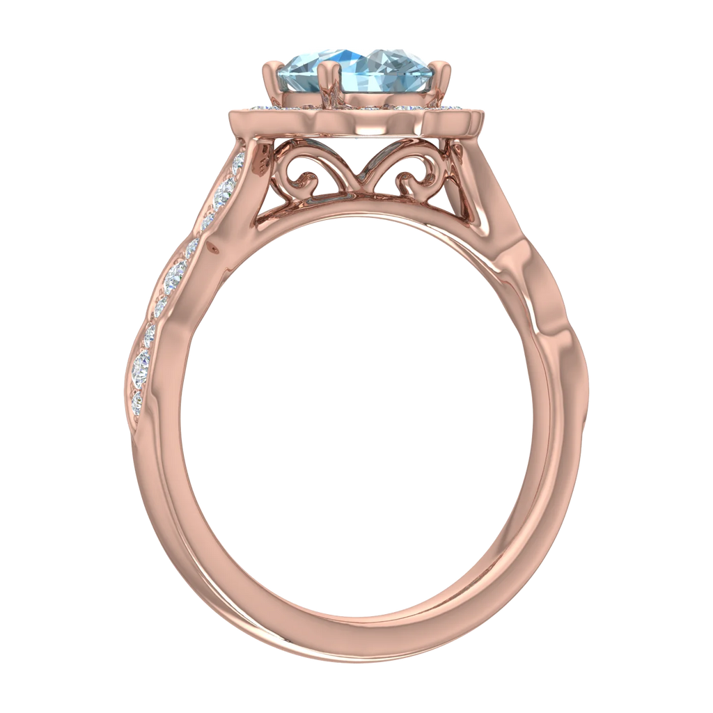 14K Rose Gold Oval Blue Topaz Engagement Ring U6554